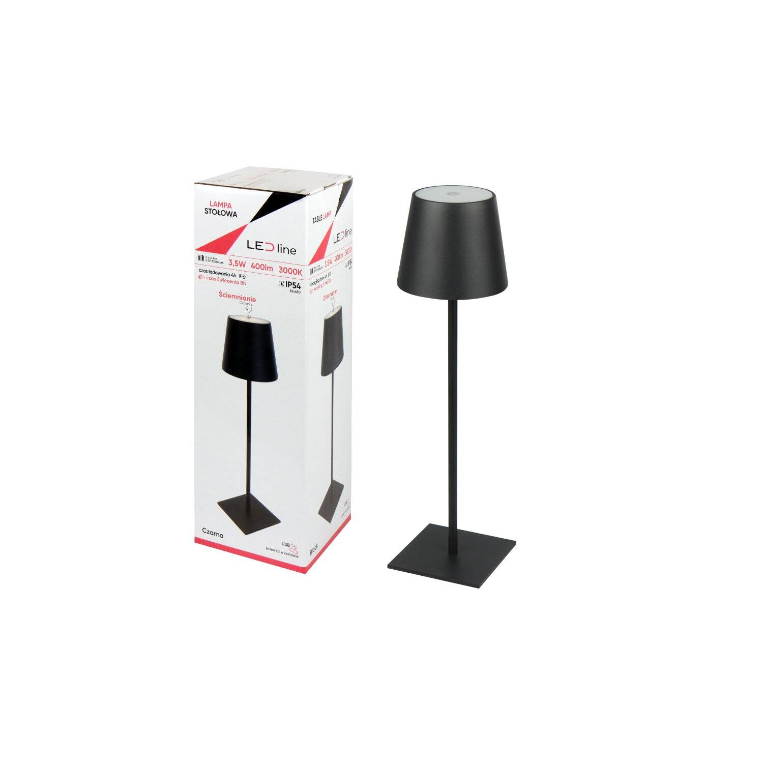 Tischleuchte 3,5W 400lm 3000K Warmweiß Wasserdicht IP54 2x2000mAh Tischlampe Schwarz