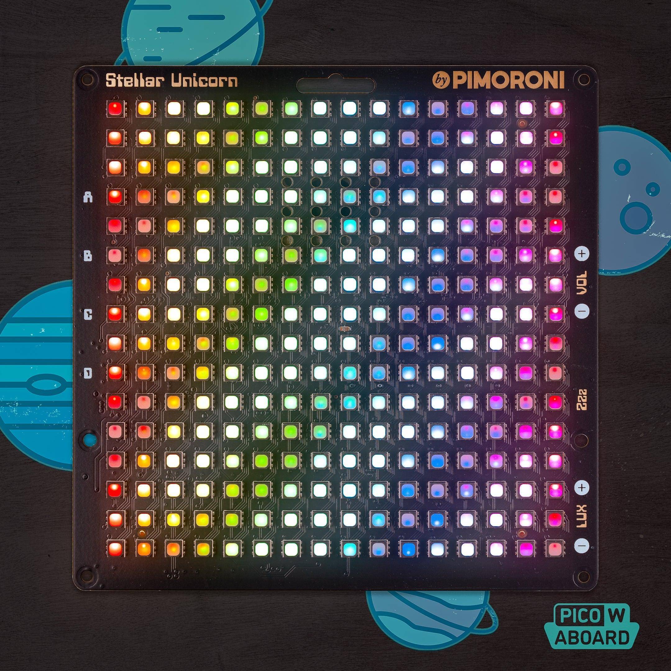 Pimoroni Raspberry Pi Pico W RGB LED Matrix Stellar Unicorn 16x16