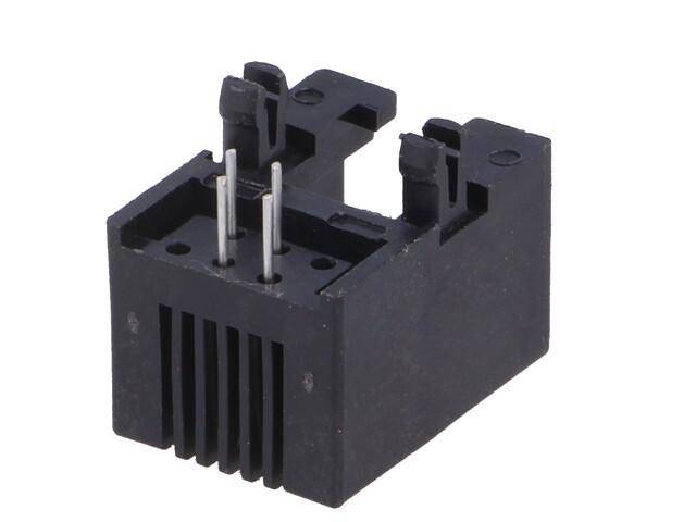 RJ11 Buchse, 4 PINs, Cat 3, ungeschirmt, vergoldet, System: 6P4C, 90°-Winkel