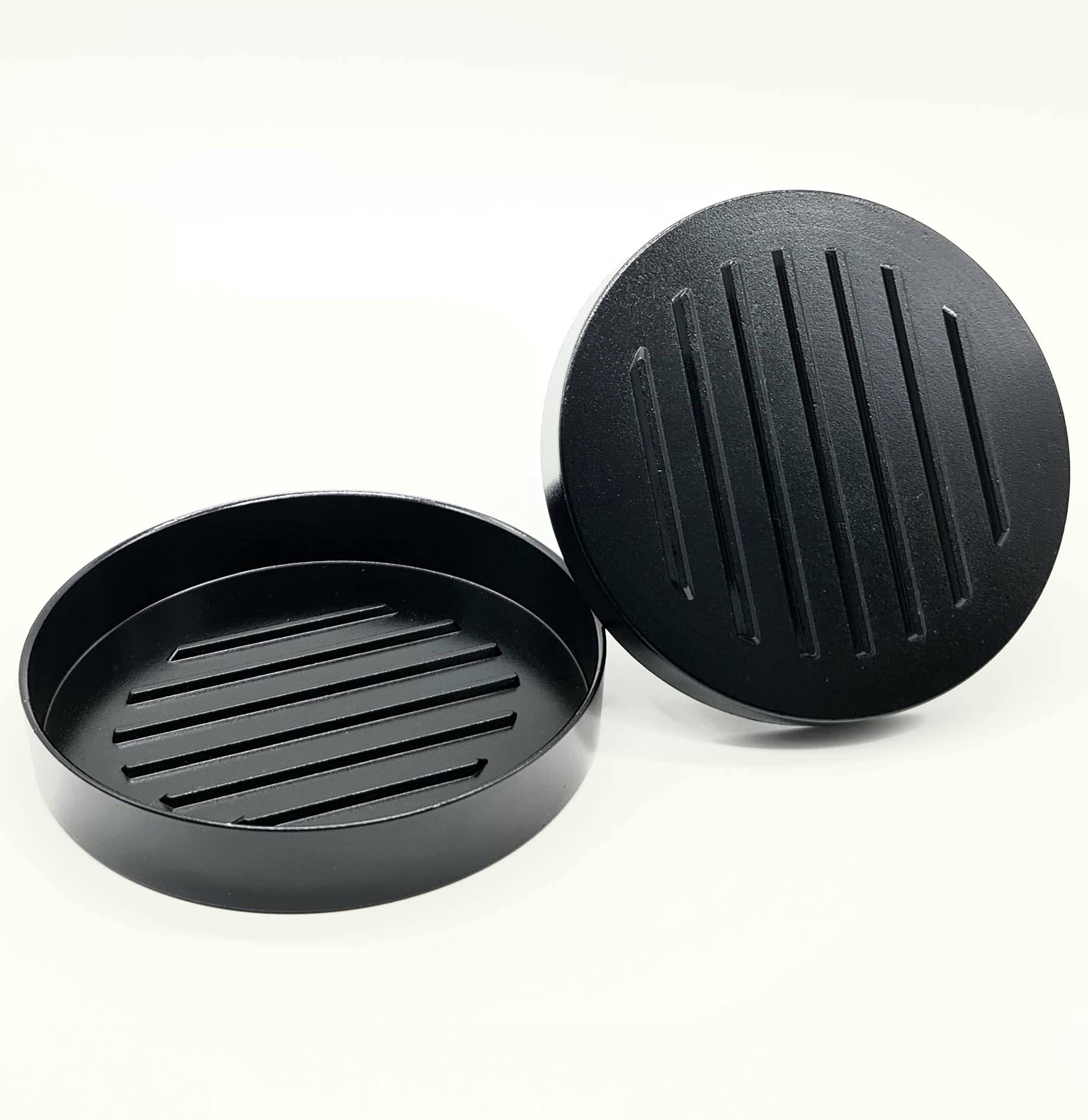 Dreiklang - be smart Hamburger Burger Press Aluminium Holzgriff Plastikfrei (schwarz mit schwarzem Holzgriff)