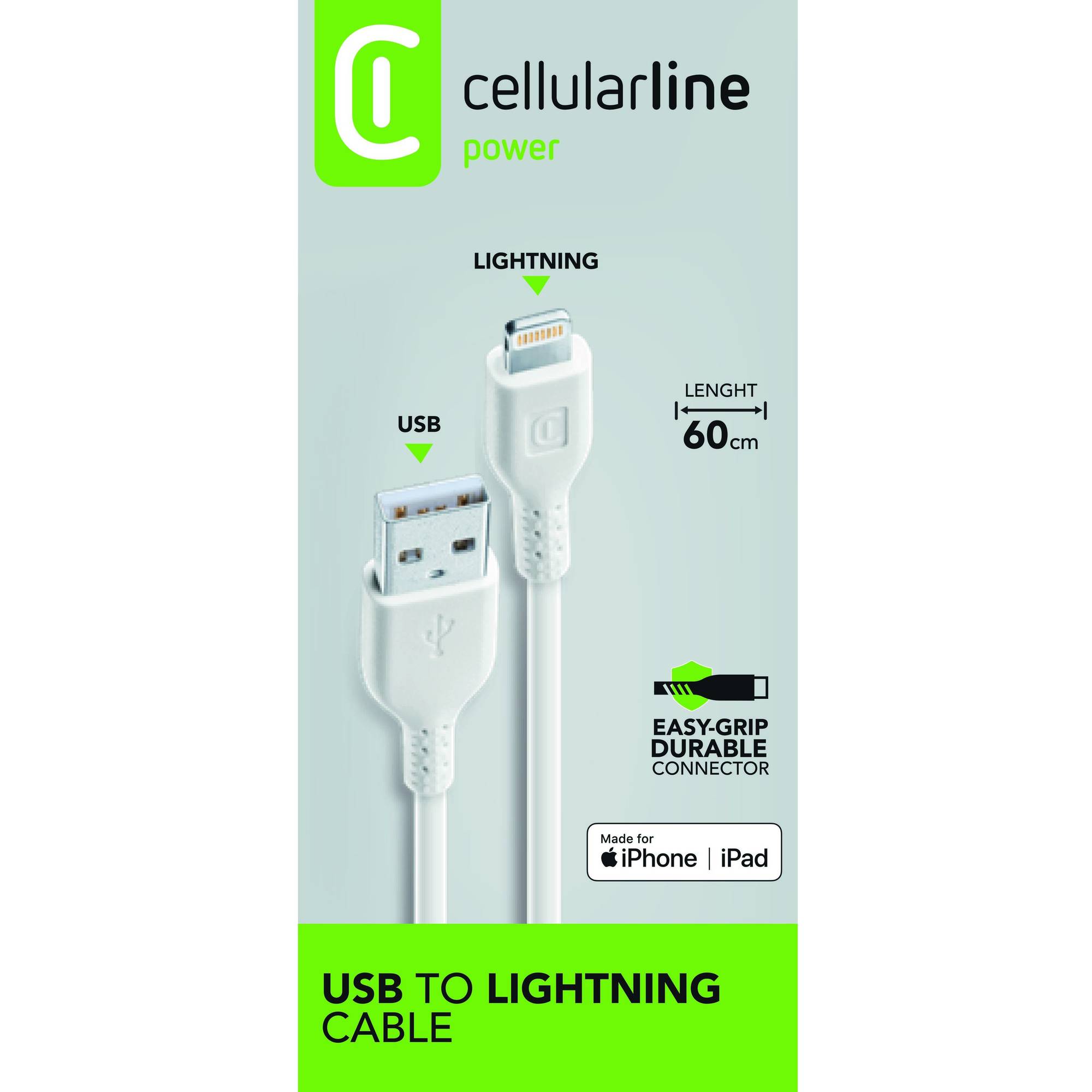 cellularline Kabel USB-A/Lightning USBDATA06MFIIPHW 0,6m ws