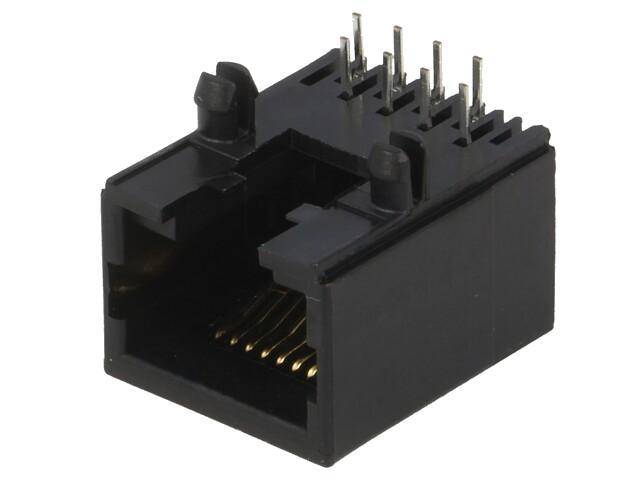 RJ45 Buchse, 8 PINs, ungeschirmt, vergoldet, System: 8P8C, 90°-Winkel