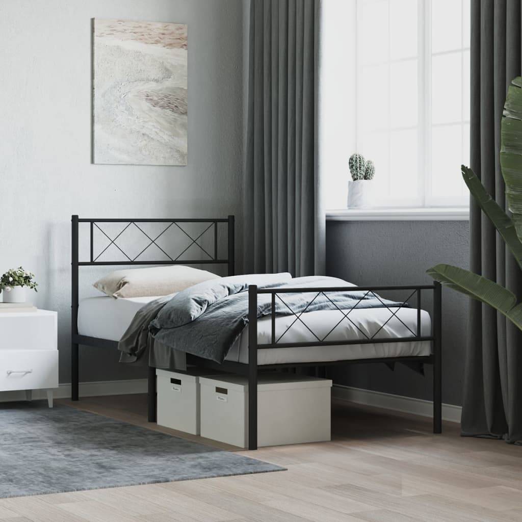 vidaXL Bettgestell mit Kopf- und Fußteil Metall Schwarz 90x200 cm