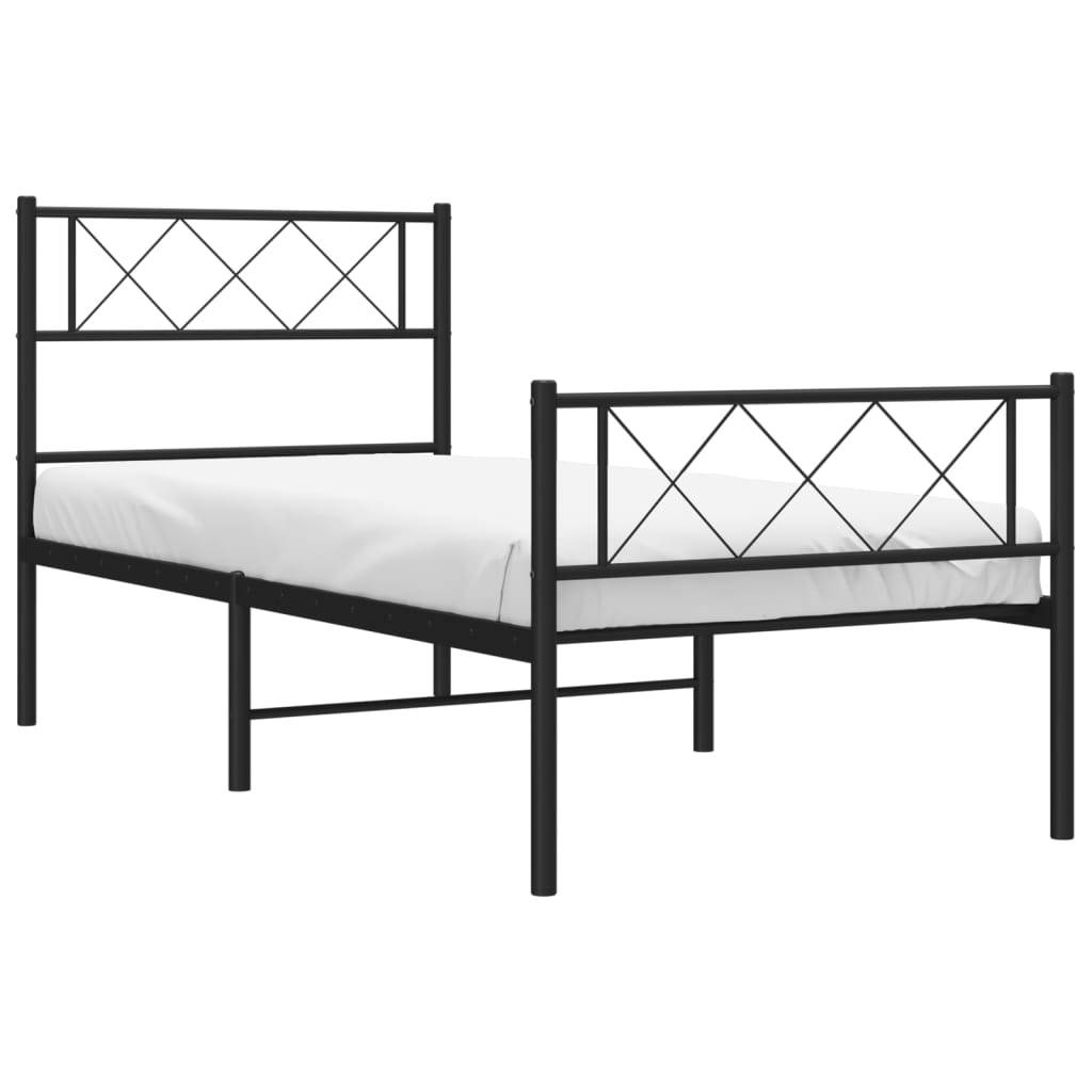 vidaXL Bettgestell mit Kopf- und Fußteil Metall Schwarz 90x200 cm