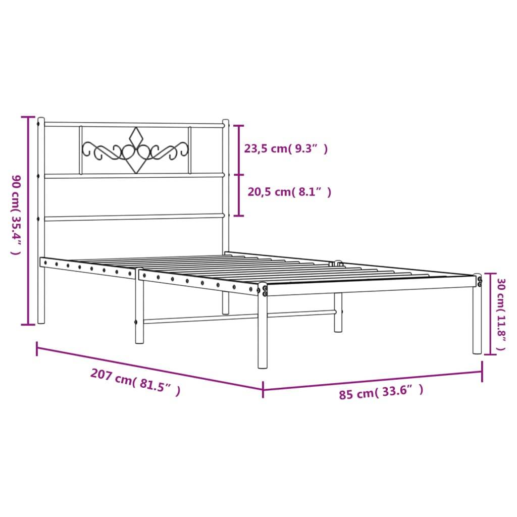 vidaXL Bettgestell mit Kopfteil Metall Schwarz 80x200 cm