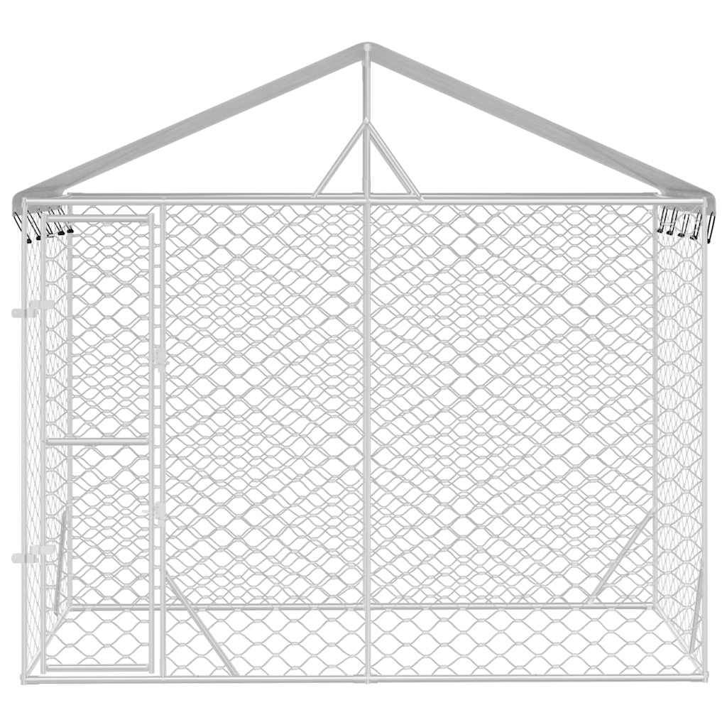 vidaXL Outdoor-Hundezwinger mit Dach Silber 3x1,5x2,5m Stahl Verzinkt