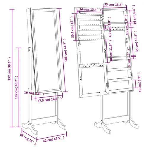 vidaXL Schmuckschrank mit Spiegel & LED-Beleuchtung Freistehend vidaXL Schmuckschrank mit Spiegel & LED-Beleuchtung Freistehend
