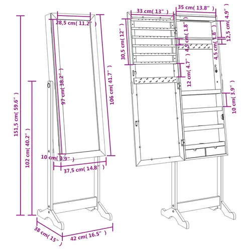 vidaXL Schmuckschrank mit Spiegel & LED-Beleuchtung Freistehend Weiß vidaXL Schmuckschrank mit Spiegel & LED-Beleuchtung Freistehend Weiß
