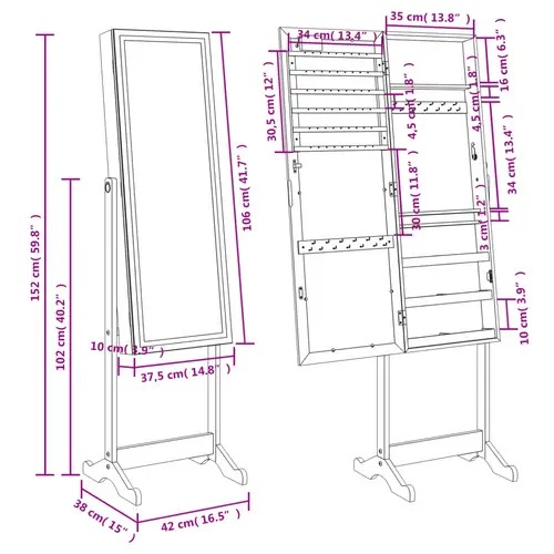 vidaXL Schmuckschrank mit Spiegel &LED-Beleuchtung Freistehend Schwarz vidaXL Schmuckschrank mit Spiegel &LED-Beleuchtung Freistehend Schwarz