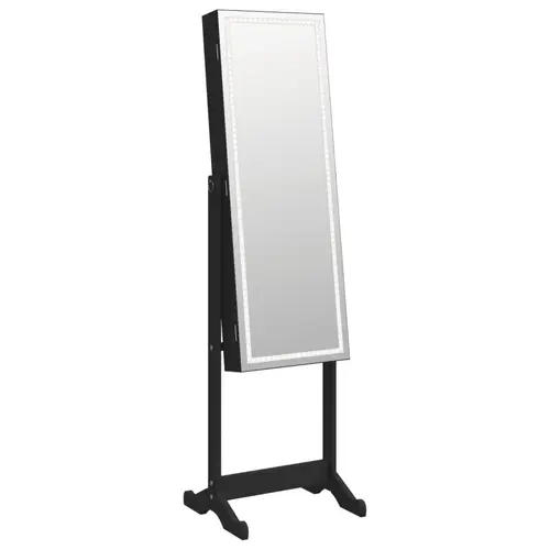 vidaXL Schmuckschrank mit Spiegel &LED-Beleuchtung Freistehend Schwarz vidaXL Schmuckschrank mit Spiegel &LED-Beleuchtung Freistehend Schwarz