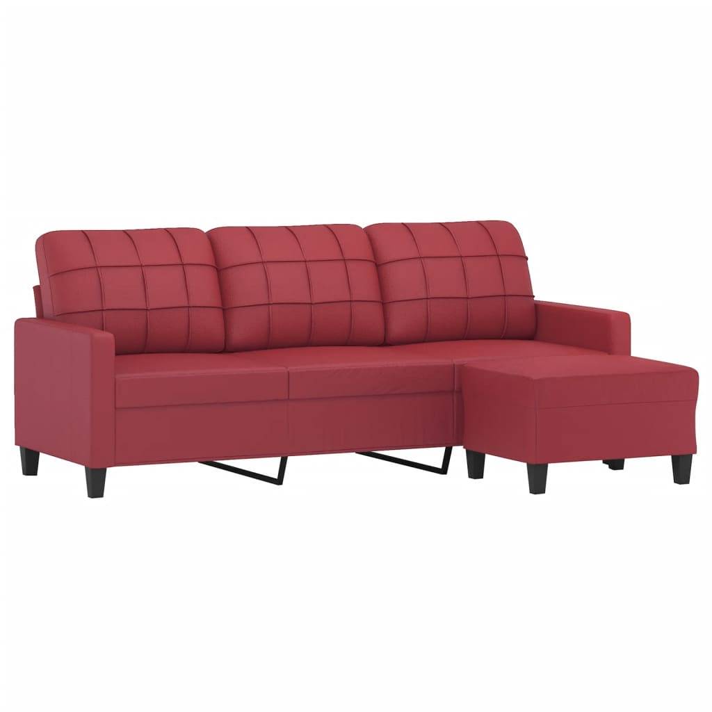 vidaXL 3-Sitzer-Sofa mit Hocker Weinrot 180 cm Kunstleder