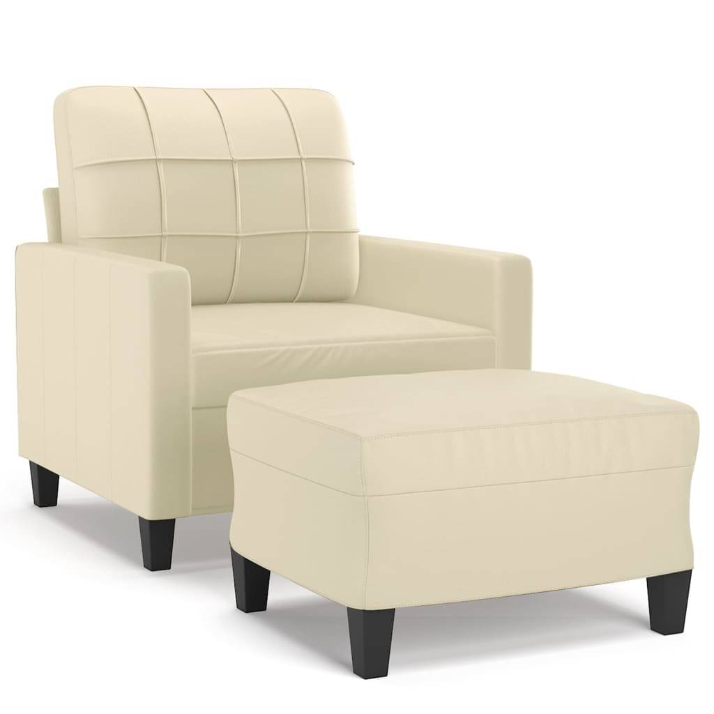 vidaXL Sessel mit Hocker Creme 60 cm Kunstleder