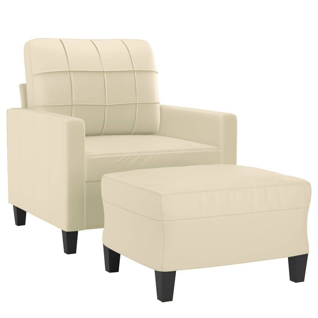 vidaXL Sessel mit Hocker Creme 60 cm Kunstleder