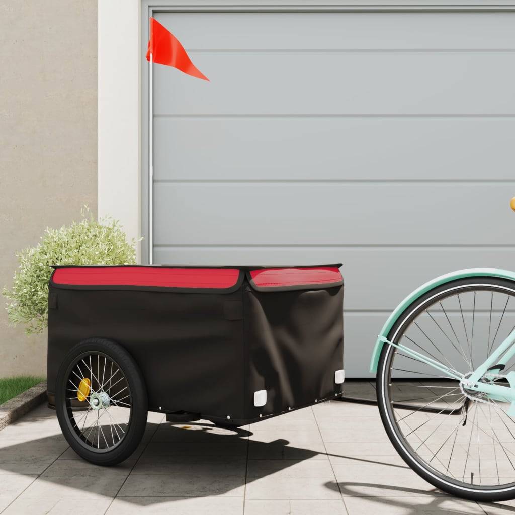 vidaXL Fahrradanhänger Schwarz und Rot 45 kg Eisen