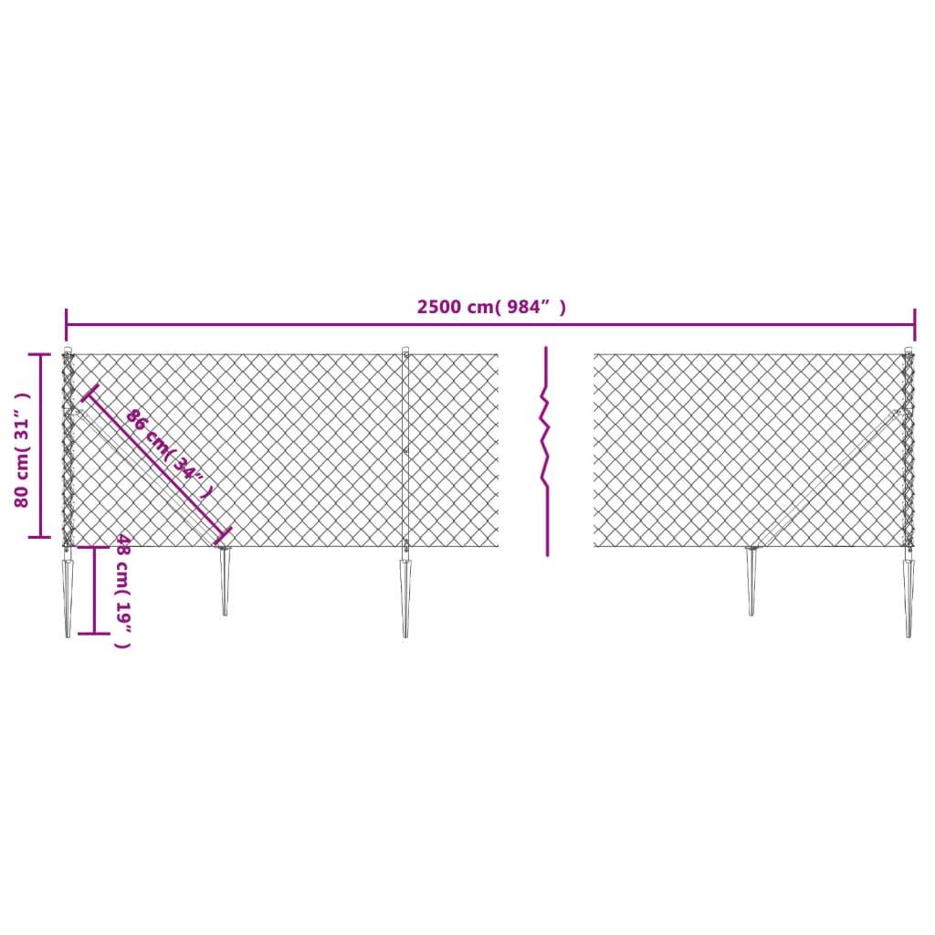 vidaXL Maschendrahtzaun mit Bodenhülsen Anthrazit 0,8x25 m