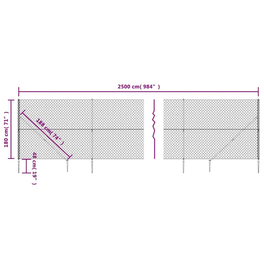 vidaXL Maschendrahtzaun mit Bodenhülsen Anthrazit 1,8x25 m