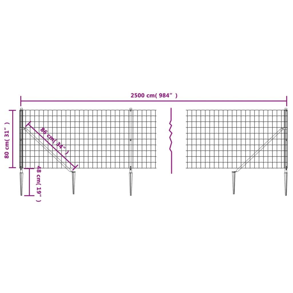 vidaXL Maschendrahtzaun mit Bodenhülsen Grün 0,8x25 m