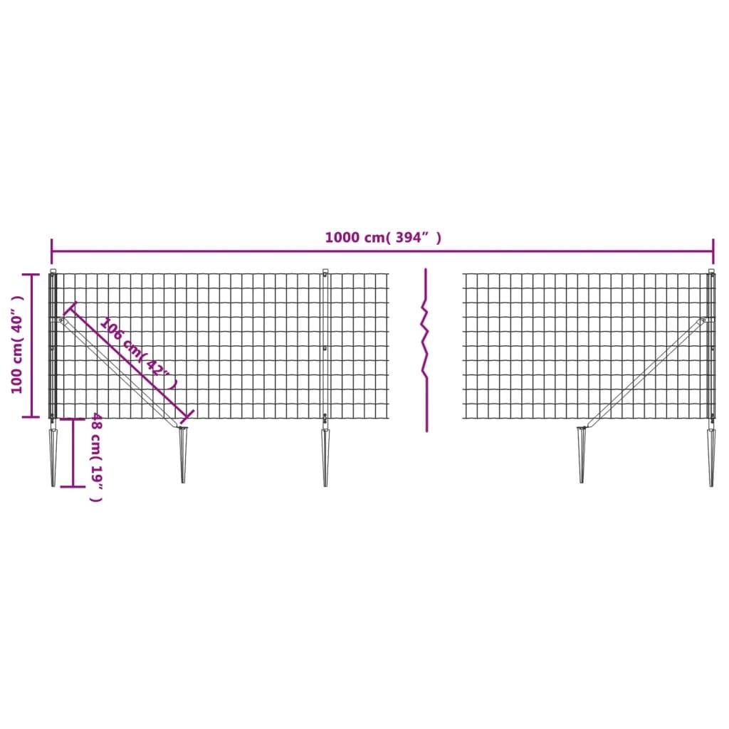 vidaXL Maschendrahtzaun mit Bodenhülsen Anthrazit 1x10 m