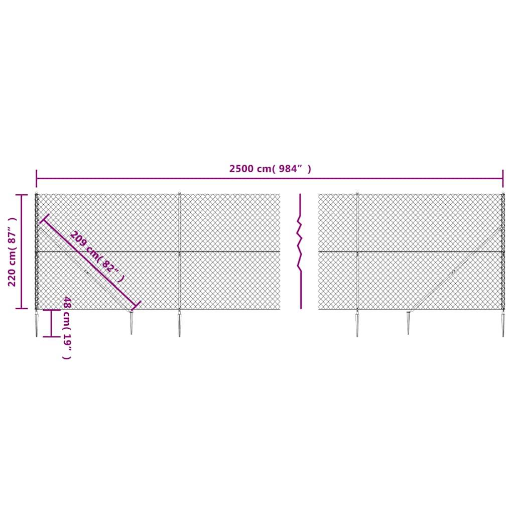 vidaXL Maschendrahtzaun mit Bodenhülsen Anthrazit 2,2x25 m
