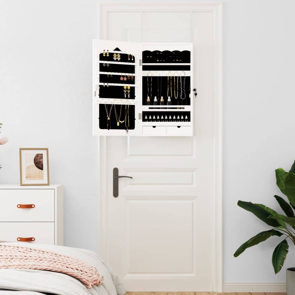 vidaXL Schmuckschrank mit Spiegel Wandmontage Weiß 37,5x10x67 cm