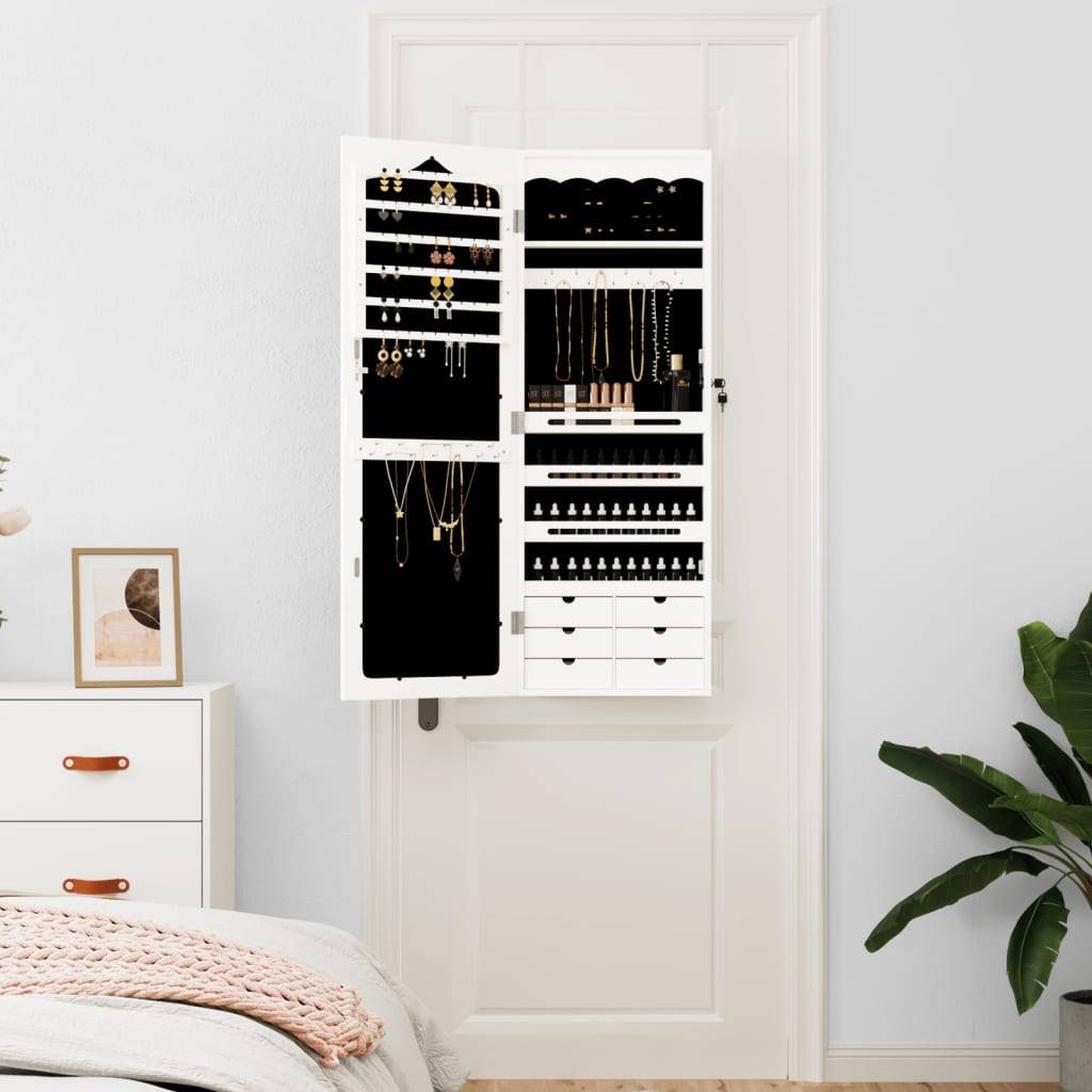 vidaXL Schmuckschrank mit Spiegel Wandmontage Weiß 37,5x10x106 cm