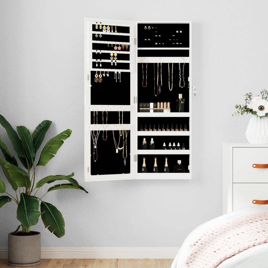 vidaXL Schmuckschrank mit Spiegel Wandmontage Weiß 37,5x10x106 cm