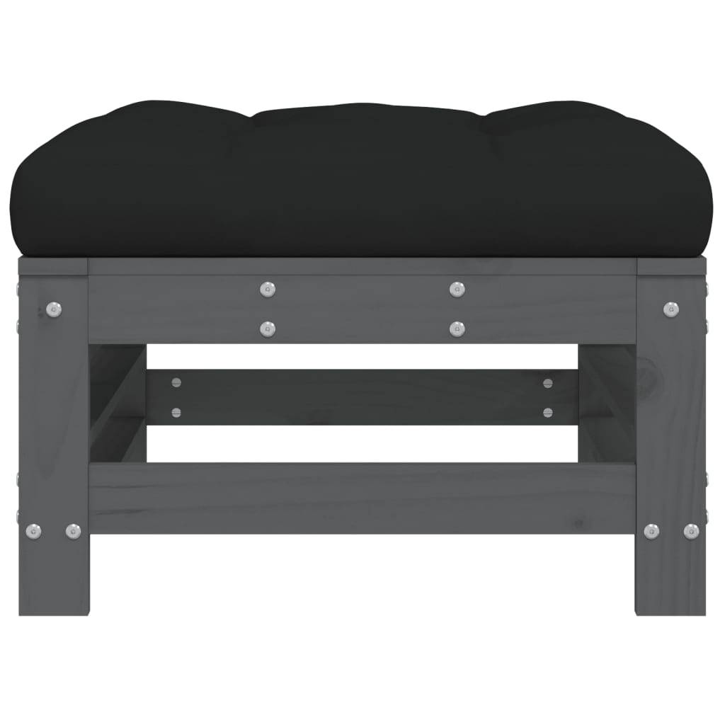 vidaXL Gartenhocker mit Kissen Grau Massivholz Kiefer