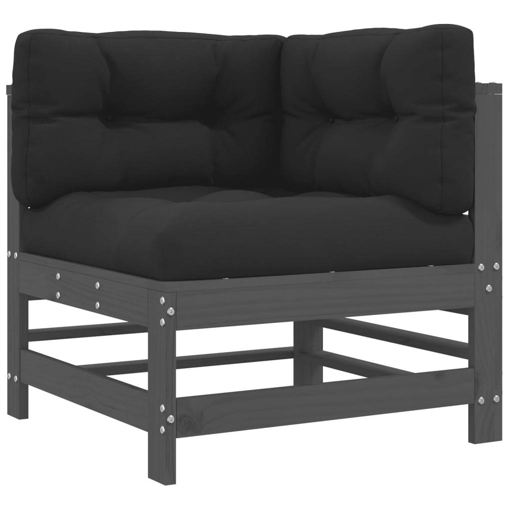 vidaXL 7-tlg. Garten-Lounge-Set mit Kissen Grau Massivholz