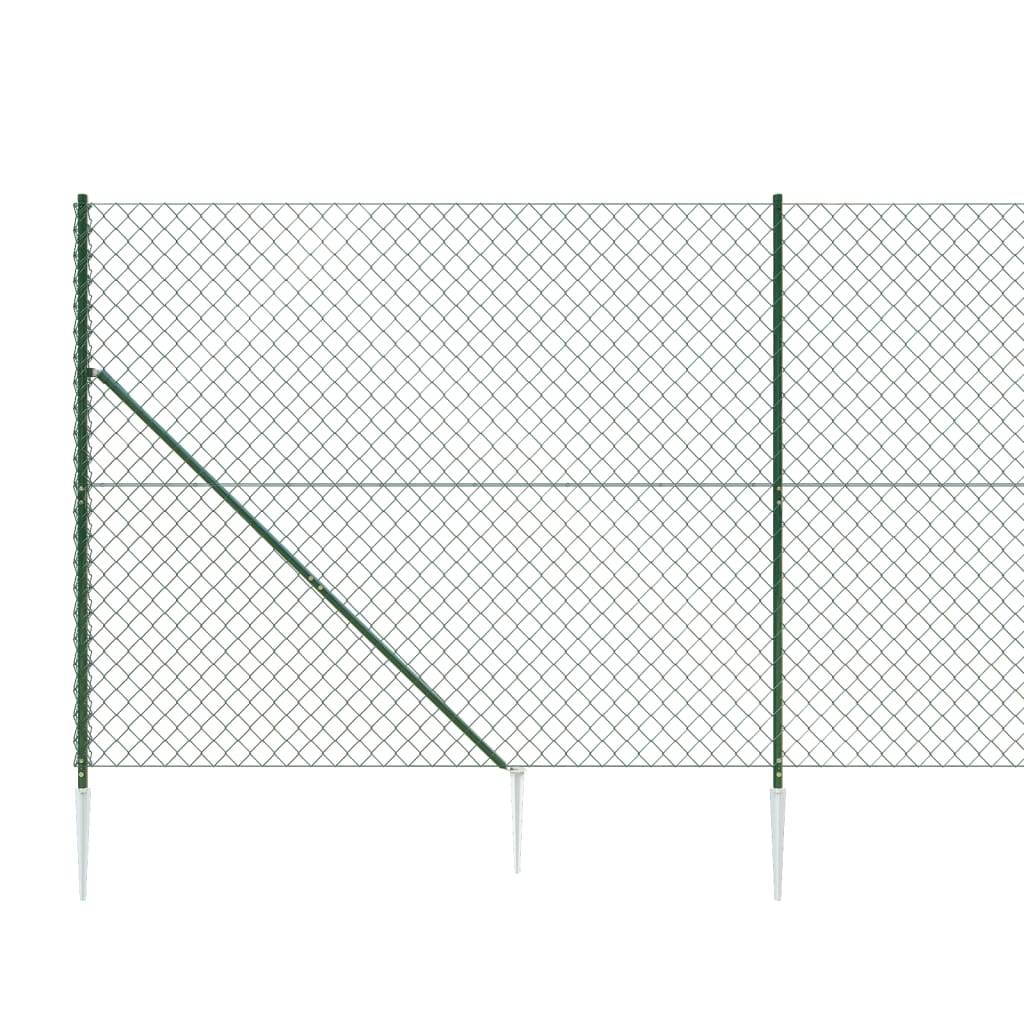 vidaXL Maschendrahtzaun mit Bodenhülsen Grün 1,6x25 m