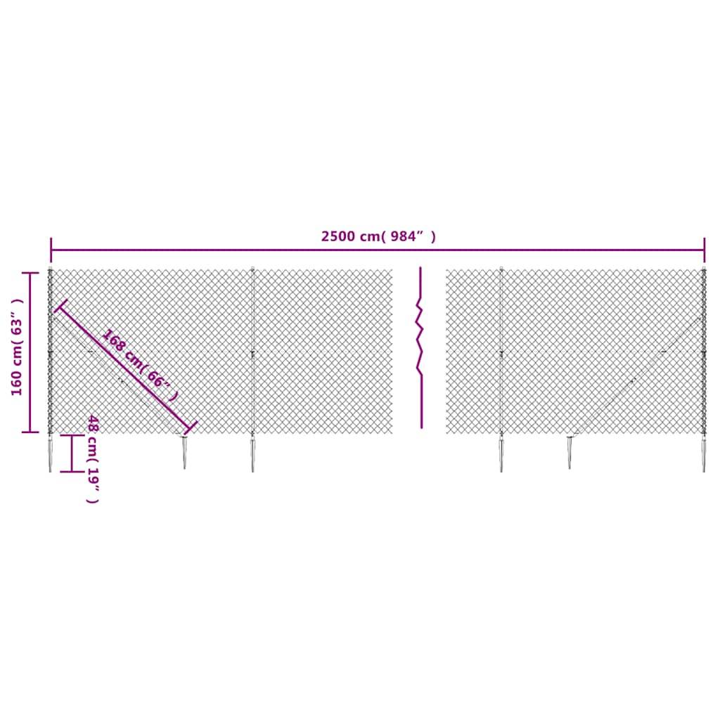 vidaXL Maschendrahtzaun mit Bodenhülsen Grün 1,6x25 m
