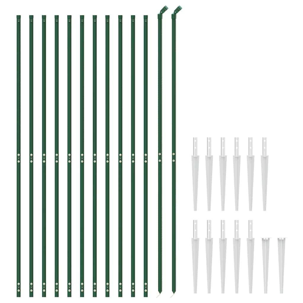 vidaXL Maschendrahtzaun mit Bodenhülsen Grün 1,6x25 m