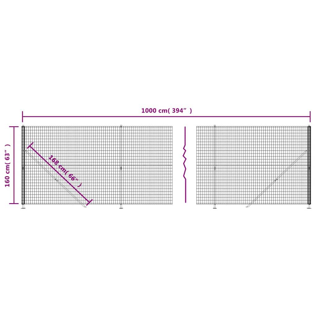 vidaXL Maschendrahtzaun mit Bodenflansch Anthrazit 1,6x10 m
