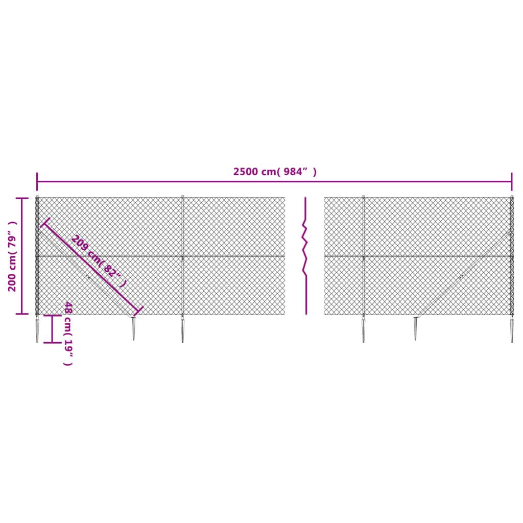 vidaXL Maschendrahtzaun mit Bodenhülsen Anthrazit 2x25 m