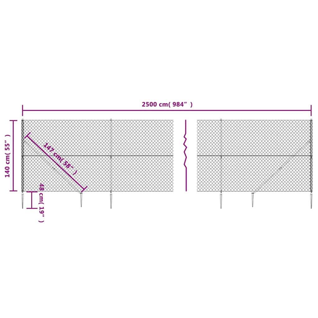 vidaXL Maschendrahtzaun mit Bodenhülsen Anthrazit 1,4x25 m