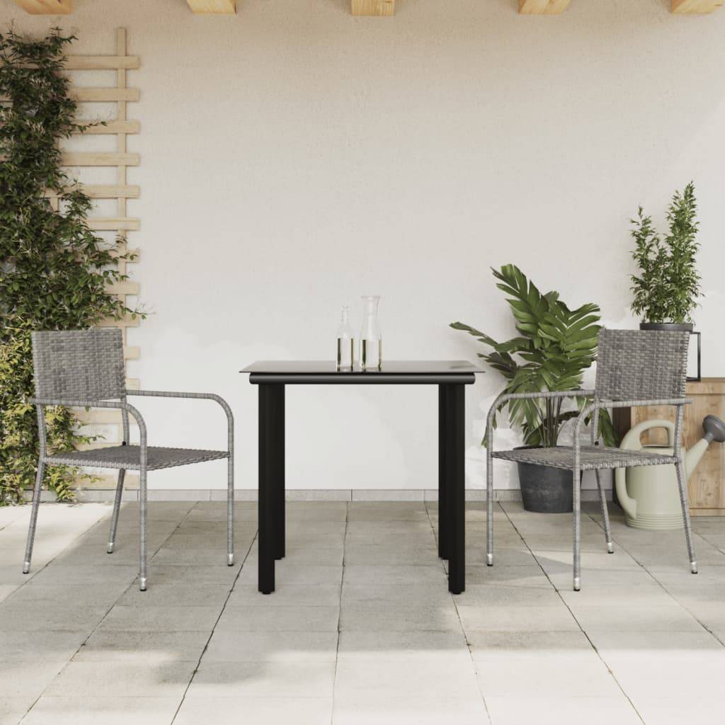 vidaXL 3-tlg. Garten-Essgruppe Grau und Schwarz Poly Rattan und Stahl