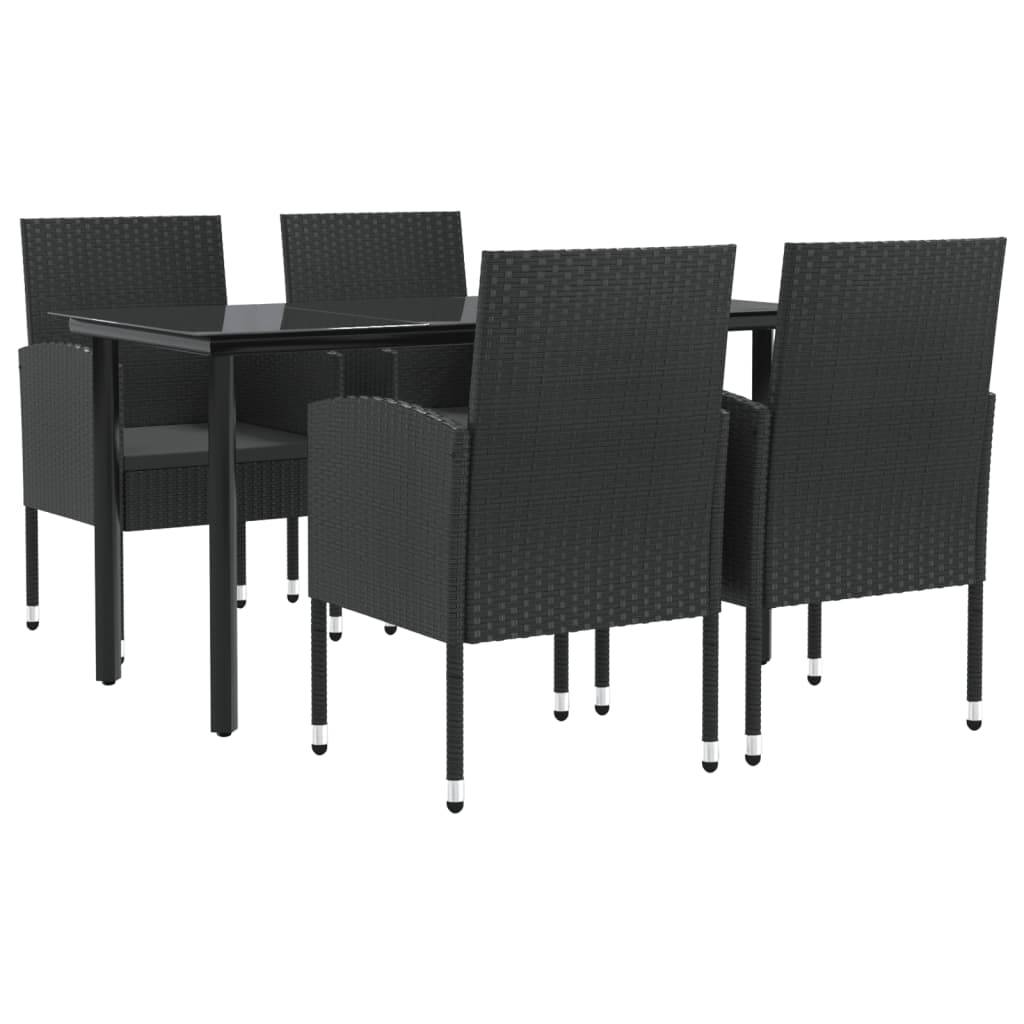 vidaXL 5-tlg. Garten-Essgruppe Schwarz Poly Rattan und Stahl