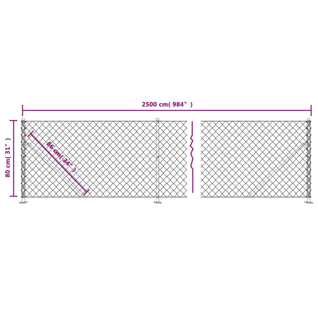 vidaXL Maschendrahtzaun mit Bodenflansch Silbern 0,8x25 m