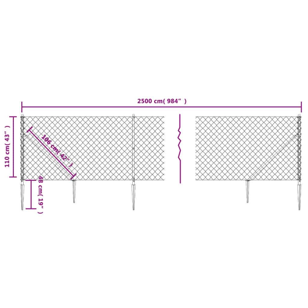 vidaXL Maschendrahtzaun mit Bodenhülsen Anthrazit 1,1x25 m