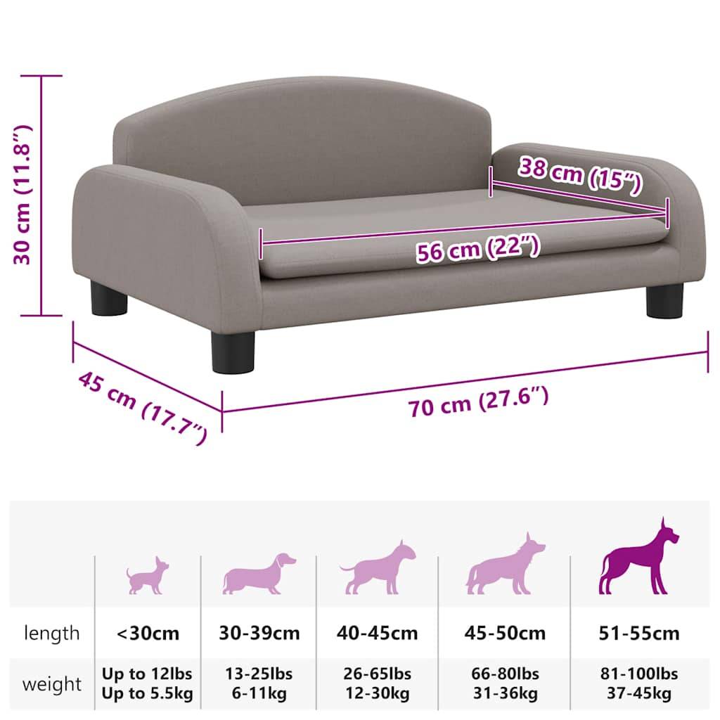 vidaXL Hundebett Taupe 70x45x30 cm Stoff