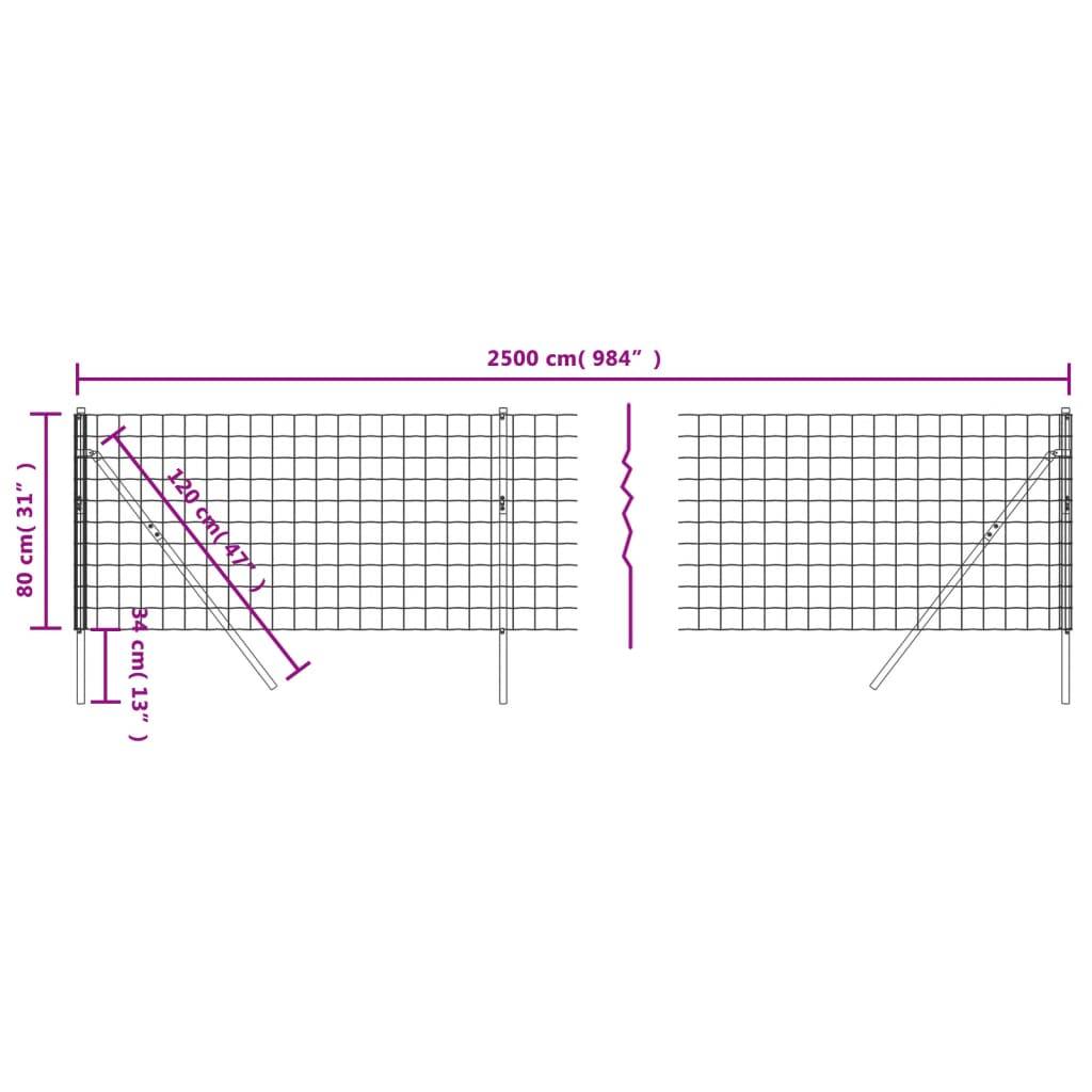 vidaXL Maschendrahtzaun Anthrazit 0,8x25 m Verzinkter Stahl