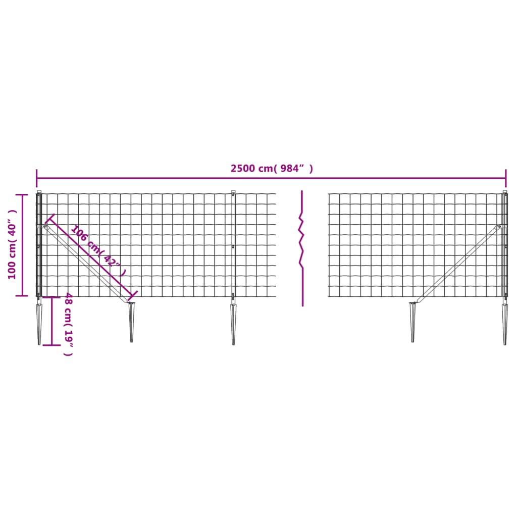 vidaXL Maschendrahtzaun mit Bodenhülsen Grün 1x25 m