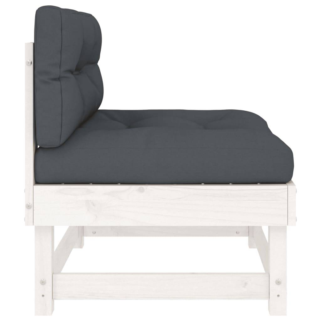 vidaXL Mittelsofa mit Kissen Weiß Massivholz Kiefer