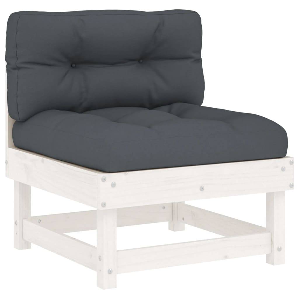 vidaXL Mittelsofa mit Kissen Weiß Massivholz Kiefer