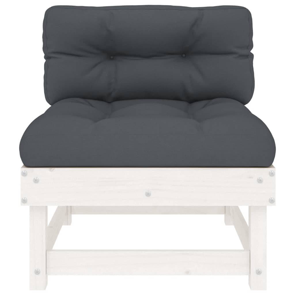 vidaXL Mittelsofa mit Kissen Weiß Massivholz Kiefer