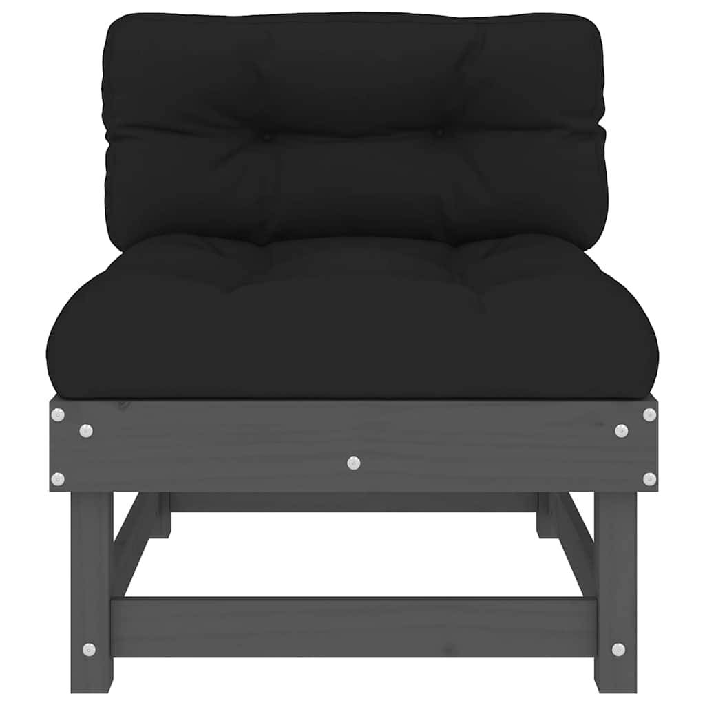 vidaXL Mittelsofa mit Kissen Grau Massivholz Kiefer