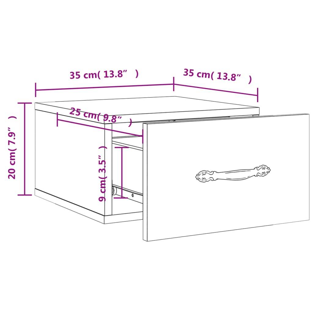 vidaXL Wand-Nachttische 2 Stk. Sonoma-Eiche 35x35x20 cm