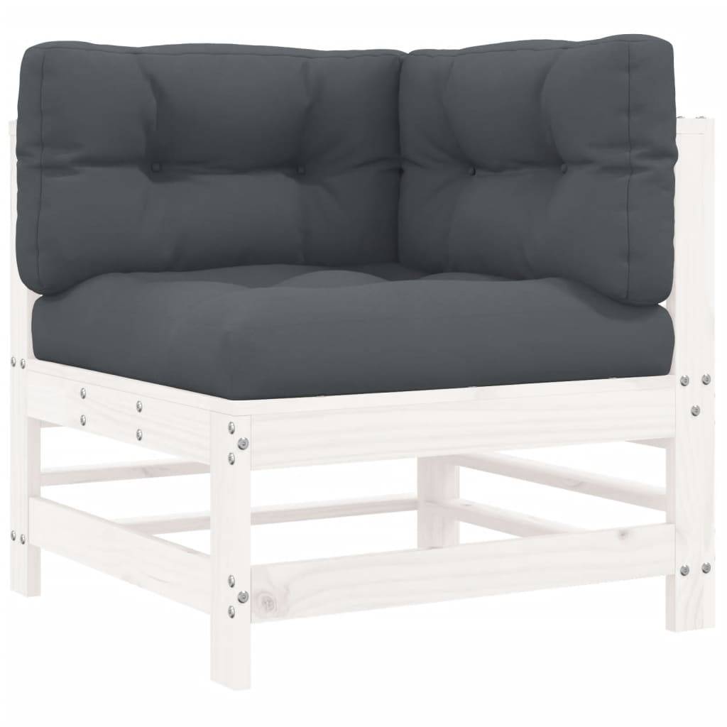 vidaXL Ecksofa mit Kissen Weiß Massivholz Kiefer