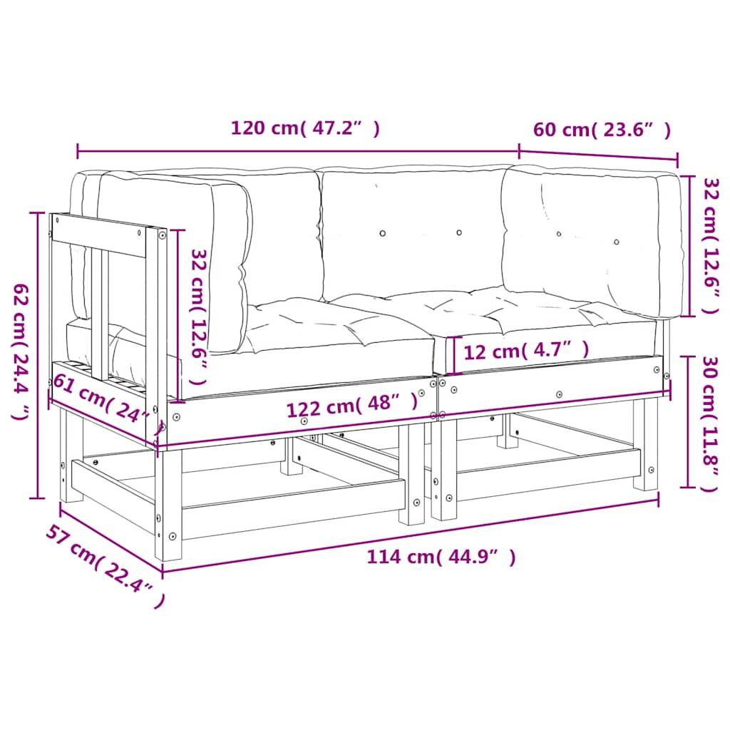 vidaXL Ecksofas mit Kissen 2 Stk. Grau Massivholz Kiefer