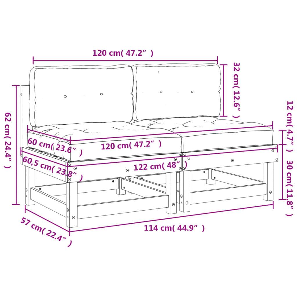 vidaXL Mittelsofas mit Kissen 2 Stk. Weiß Massivholz Kiefer