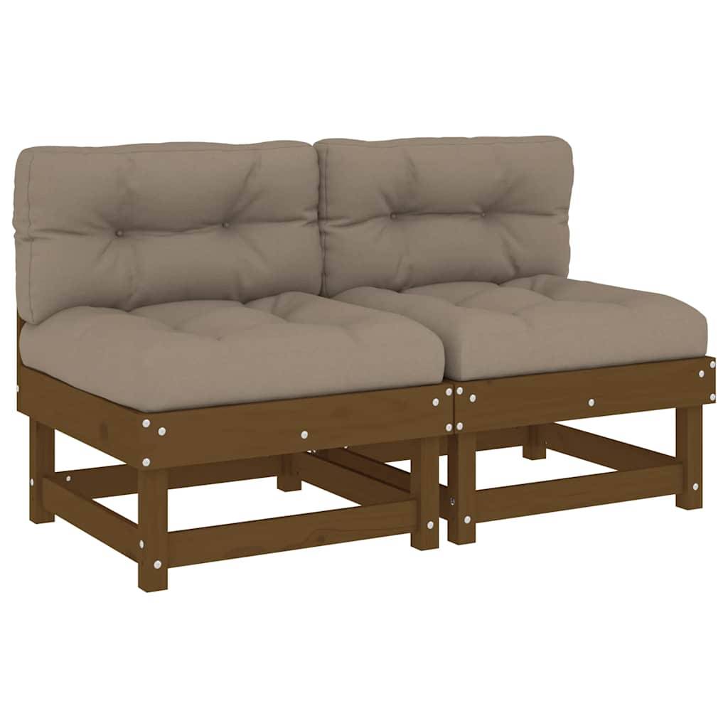 vidaXL Mittelsofas mit Kissen 2 Stk. Honigbraun Massivholz Kiefer